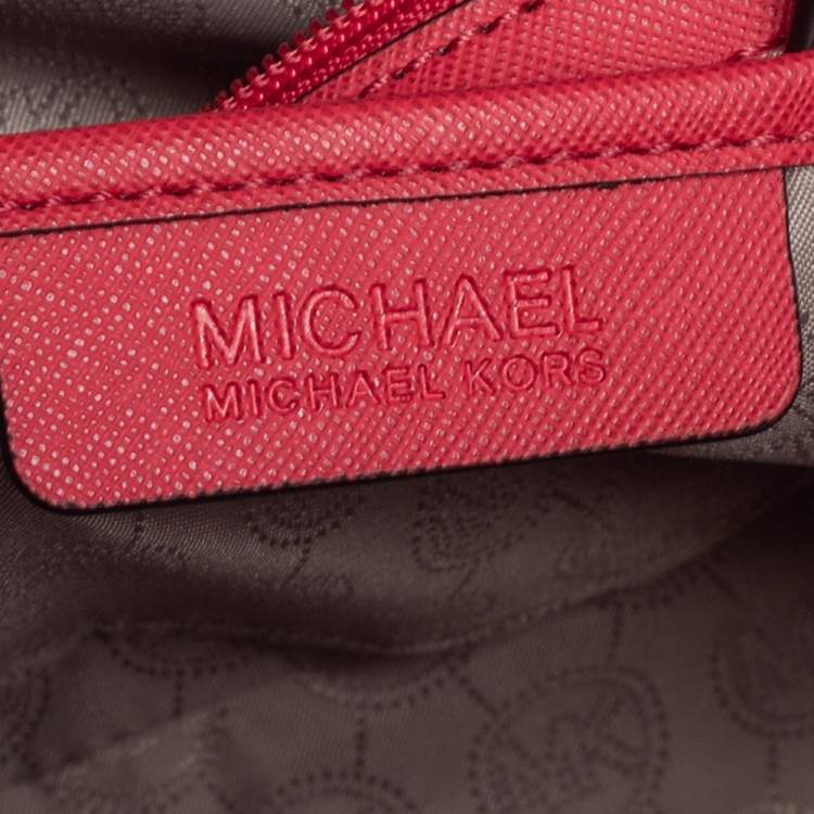 Pre Owned MICHAEL Michael Kors Coral Pink Saffiano Leather Large Selma Tote