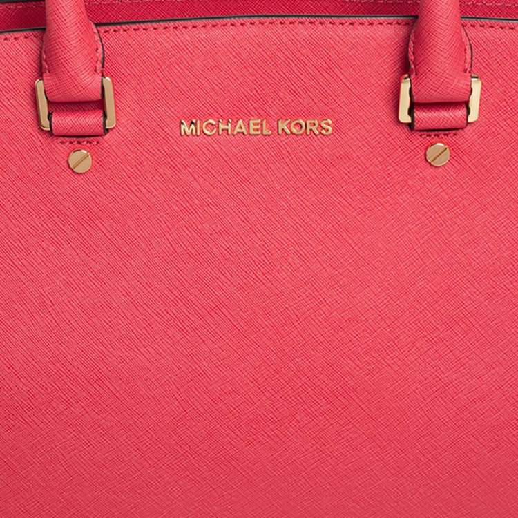 Pre Owned MICHAEL Michael Kors Coral Pink Saffiano Leather Large Selma Tote
