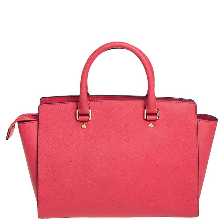 Pre Owned MICHAEL Michael Kors Coral Pink Saffiano Leather Large Selma Tote