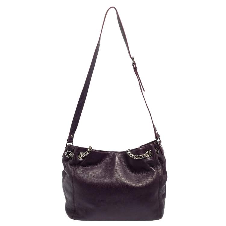 Pre Owned MICHAEL Michael Kors Purple Leather Medium Jet Set Chain Tote