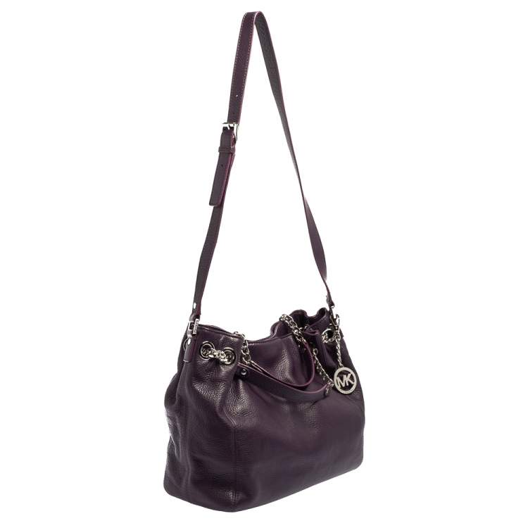 Pre Owned MICHAEL Michael Kors Purple Leather Medium Jet Set Chain Tote