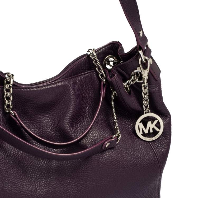 Pre Owned MICHAEL Michael Kors Purple Leather Medium Jet Set Chain Tote