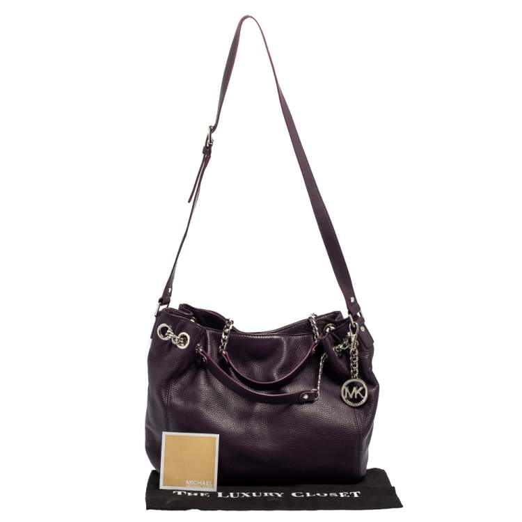 Pre Owned MICHAEL Michael Kors Purple Leather Medium Jet Set Chain Tote