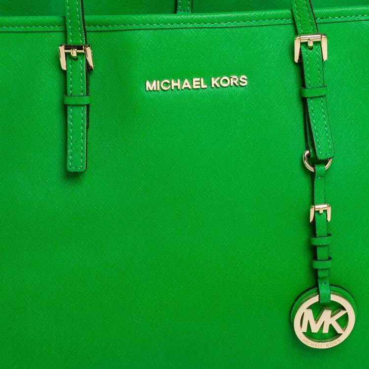 Pre Owned MICHAEL Michael Kors Green Saffiano Leather Large Jet Set Travel Tote