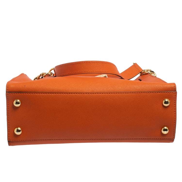 Pre Owned MICHAEL Michael Kors Orange Leather Medium Hamilton East West Tote