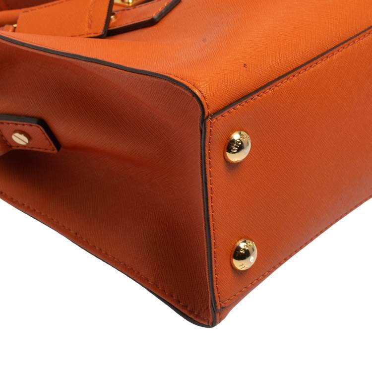 Pre Owned MICHAEL Michael Kors Orange Leather Medium Hamilton East West Tote