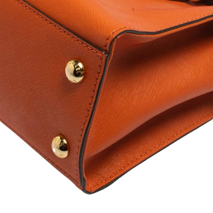 Pre Owned MICHAEL Michael Kors Orange Leather Medium Hamilton East West Tote