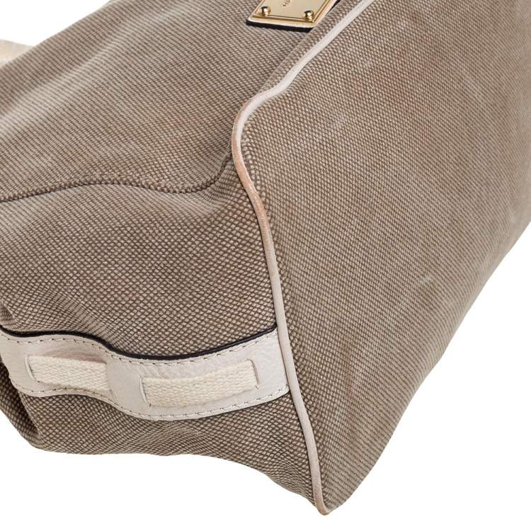 Pre Owned MICHAEL Michael Kors Beige/White Canvas Marina Grab Anchor Tote