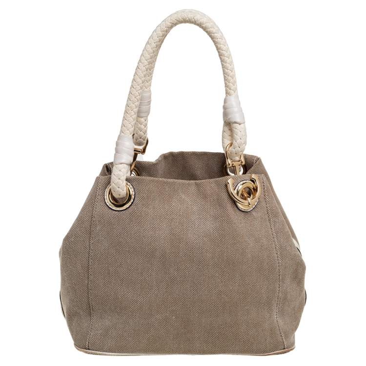 Pre Owned MICHAEL Michael Kors Beige/White Canvas Marina Grab Anchor Tote