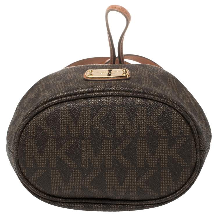 Pre Owned MICHAEL Michael Kors Brown Signature Coated Canvas Jules Bucket Bag