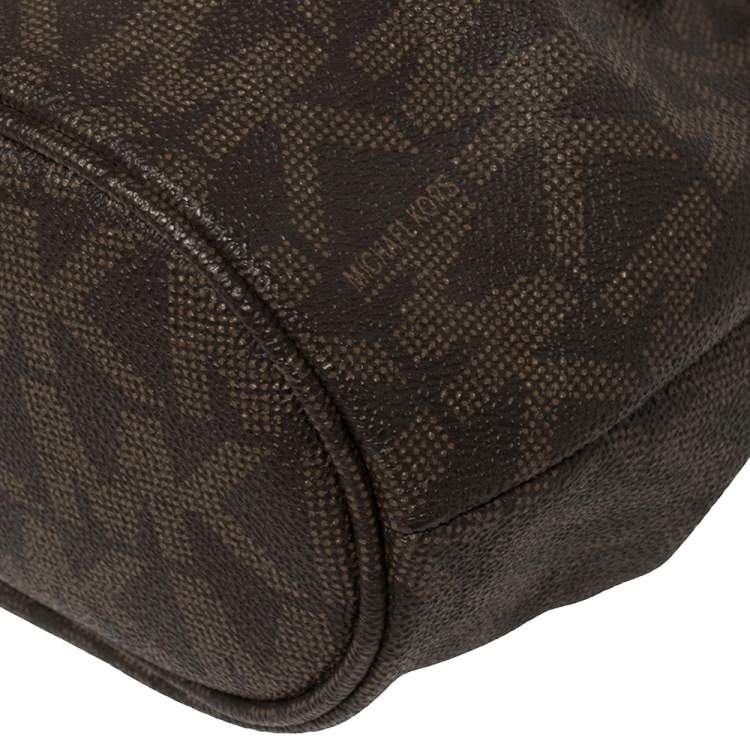 Pre Owned MICHAEL Michael Kors Brown Signature Coated Canvas Jules Bucket Bag