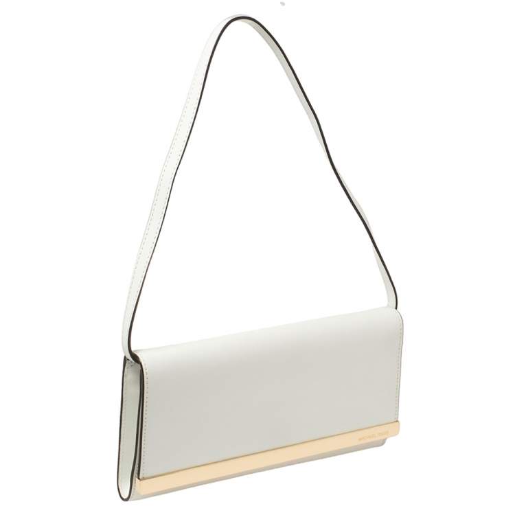 Pre Owned MICHAEL Michael Kors White Saffiano Leather Tilda Clutch Bag