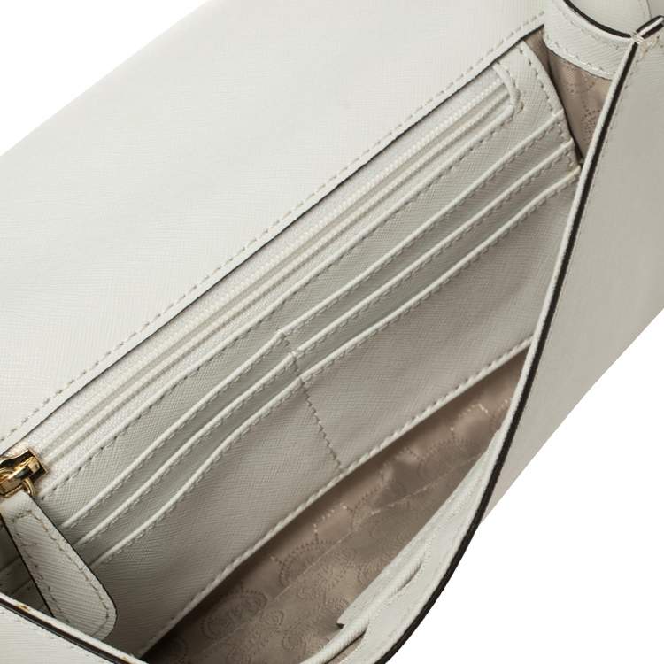 Pre Owned MICHAEL Michael Kors White Saffiano Leather Tilda Clutch Bag