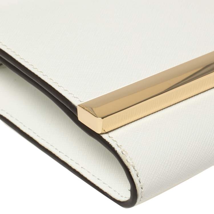 Pre Owned MICHAEL Michael Kors White Saffiano Leather Tilda Clutch Bag