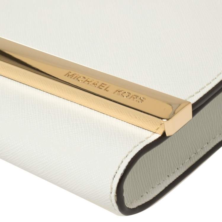 Pre Owned MICHAEL Michael Kors White Saffiano Leather Tilda Clutch Bag