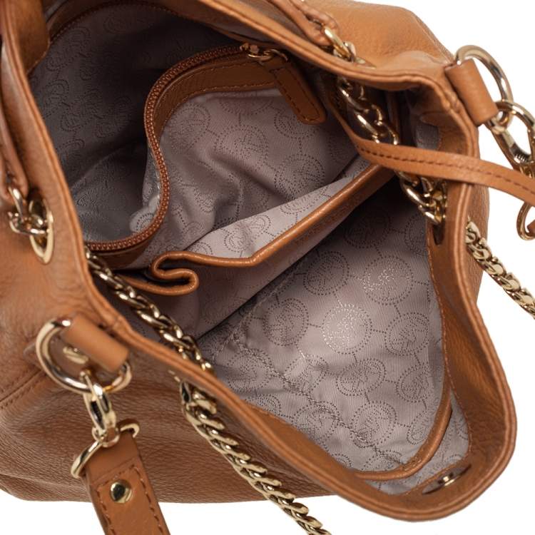 Pre Owned MICHAEL Michael Kors Tan Grained Leather Jet Set Chain Hobo