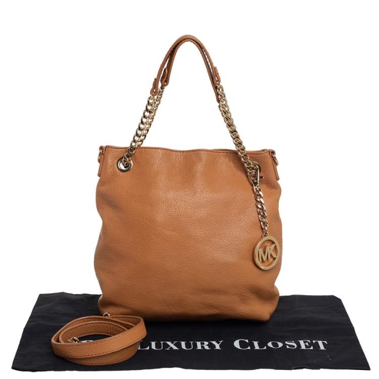 Pre Owned MICHAEL Michael Kors Tan Grained Leather Jet Set Chain Hobo