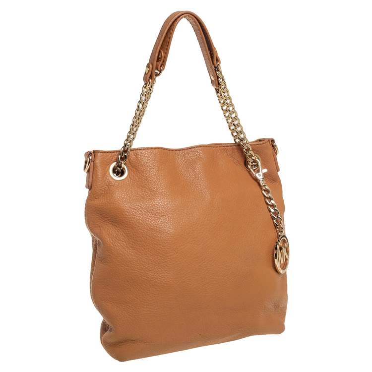 Pre Owned MICHAEL Michael Kors Tan Grained Leather Jet Set Chain Hobo