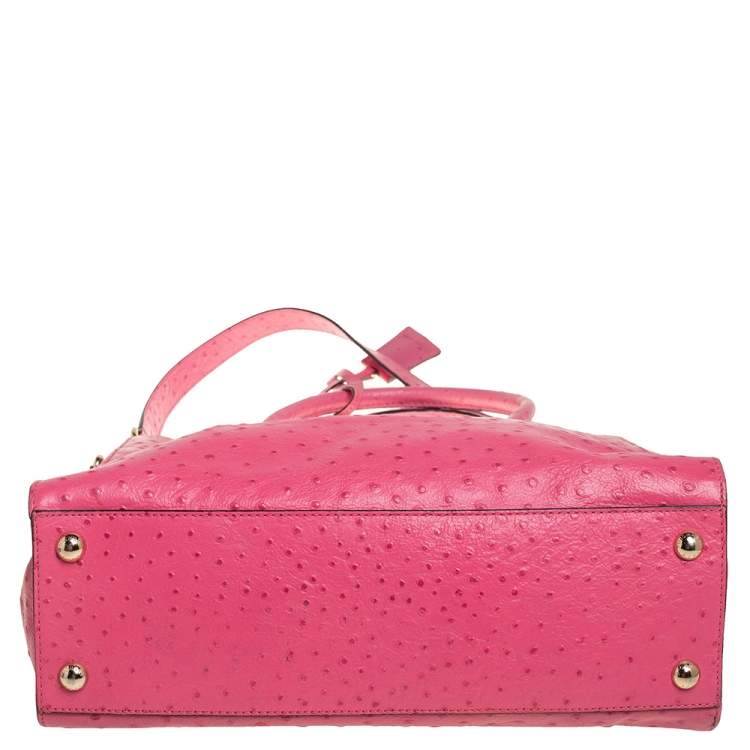 Pre Owned MICHAEL Michael Kors Pink Ostrich Embossed Leather Large Hamilton North South Tote