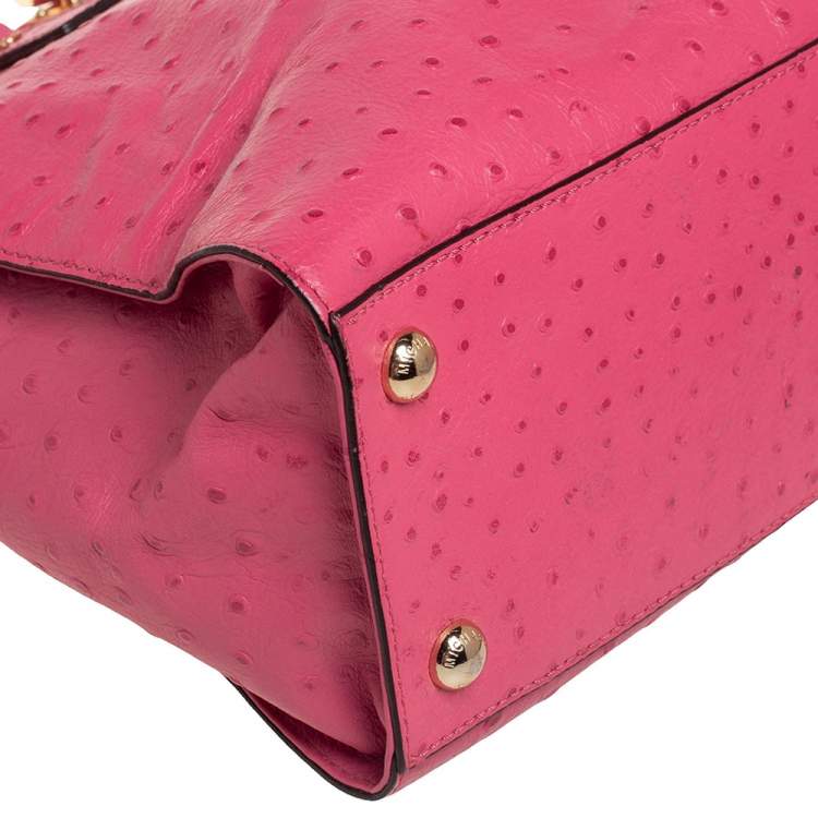 Pre Owned MICHAEL Michael Kors Pink Ostrich Embossed Leather Large Hamilton North South Tote