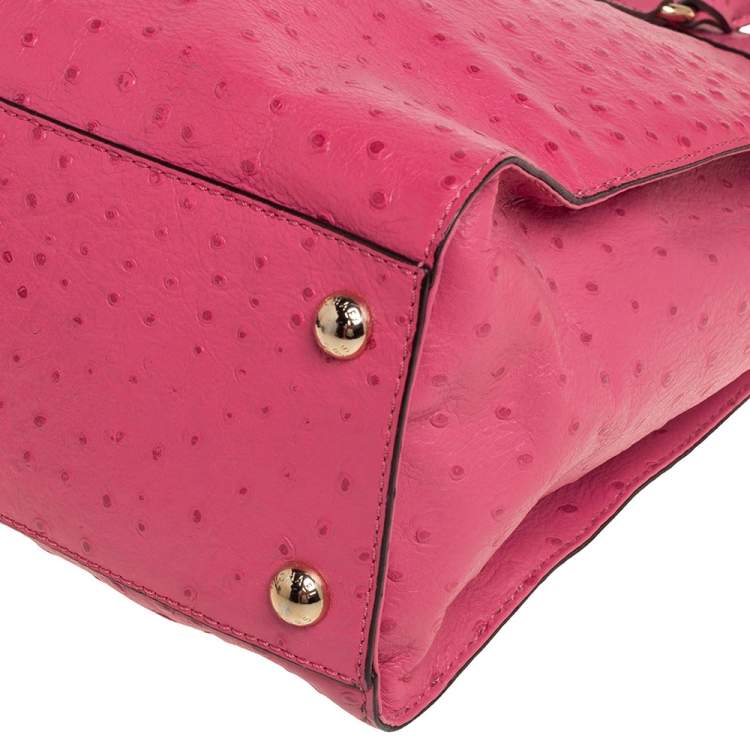 Pre Owned MICHAEL Michael Kors Pink Ostrich Embossed Leather Large Hamilton North South Tote