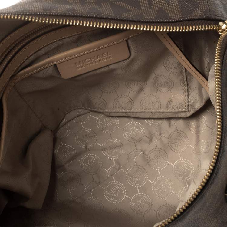 مملوكة مسبقًا MICHAEL Michael Kors Brown/Beige Signature Coated Canvas and Leather Grayson Boston Bag