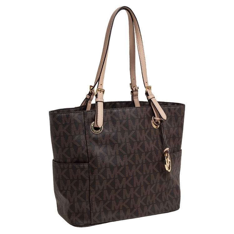 مملوكة مسبقًا MICHAEL Michael Kors Brown Signature Coated Canvas and Leather Jet Set East West Tote
