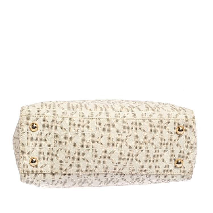 Pre Owned MICHAEL Michael Kors White Signature Coated Canvas Medium Cynthia Tote