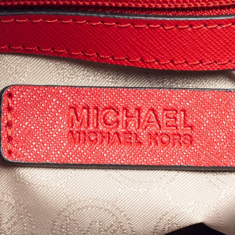 Pre Owned MICHAEL Michael Kors Red Saffiano Leather Medium Cindy Dome Crossbody Bag