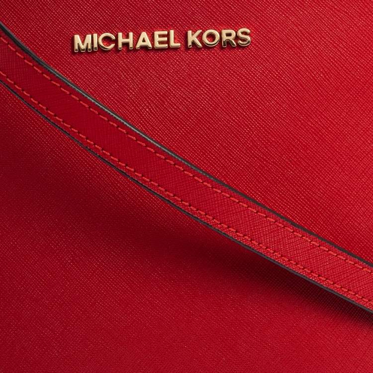 Pre Owned MICHAEL Michael Kors Red Saffiano Leather Medium Cindy Dome Crossbody Bag