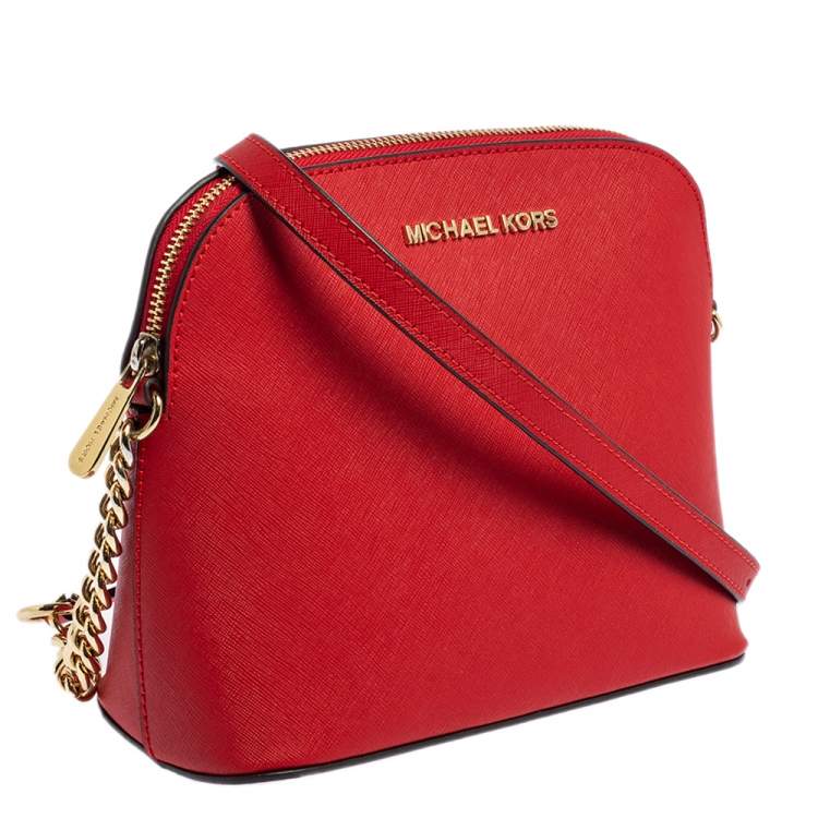 Pre Owned MICHAEL Michael Kors Red Saffiano Leather Medium Cindy Dome Crossbody Bag