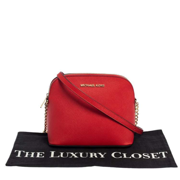 Pre Owned MICHAEL Michael Kors Red Saffiano Leather Medium Cindy Dome Crossbody Bag