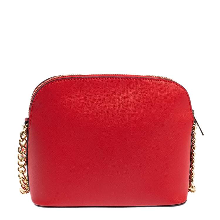 Pre Owned MICHAEL Michael Kors Red Saffiano Leather Medium Cindy Dome Crossbody Bag
