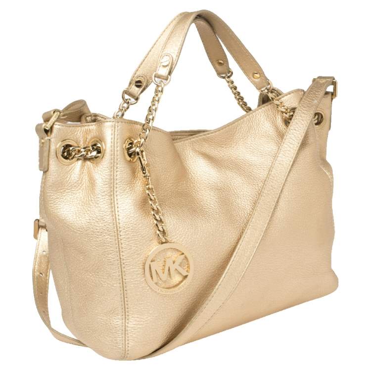 Pre Owned MICHAEL Michael Kors Metallic Gold Leather Jet Set Chain Tote