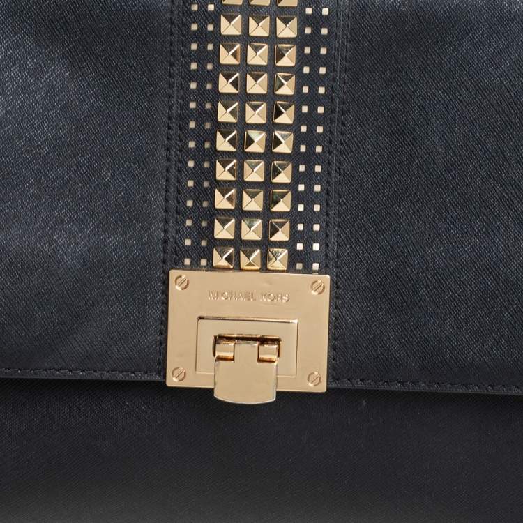 مملوكة مسبقًا MICHAEL Michael Kors Black Leather Tina Studded Top Handle Bag