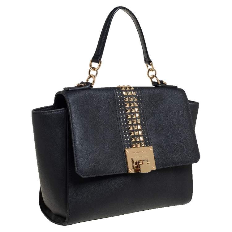 مملوكة مسبقًا MICHAEL Michael Kors Black Leather Tina Studded Top Handle Bag