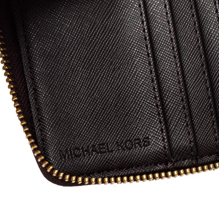 Pre Owned  Michael Kors Brown Signature Coated Canvas Zip Around Compact Wallet