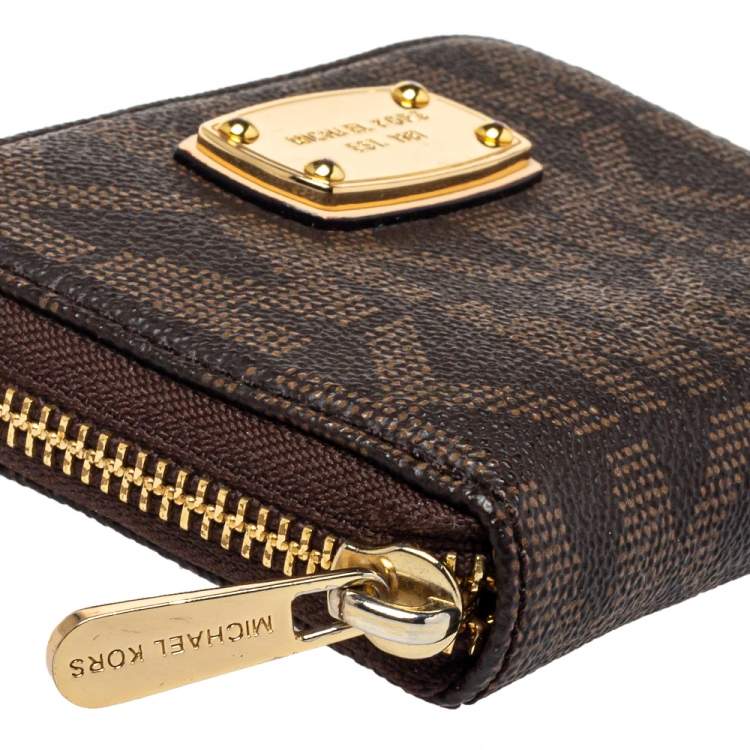 Pre Owned  Michael Kors Brown Signature Coated Canvas Zip Around Compact Wallet