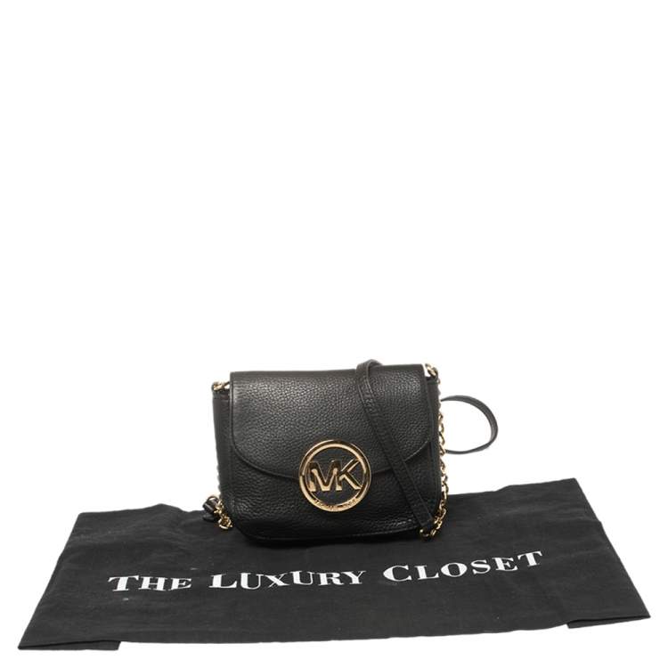 مملوكة مسبقًا MICHAEL Michael Kors Black Leather Fulton Crossbody Bag
