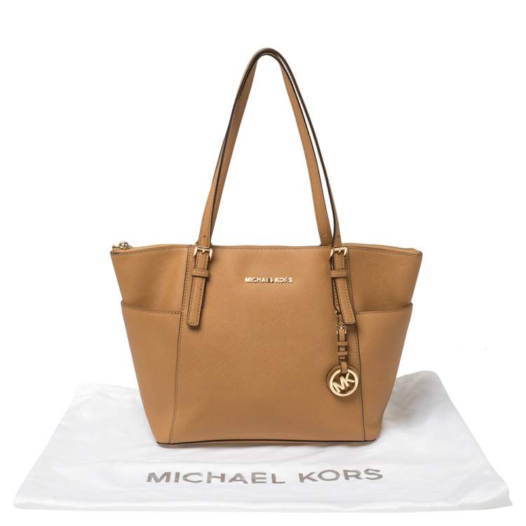 Pre Owned MICHAEL Michael Kors Tan Leather Medium Jet Set Tote