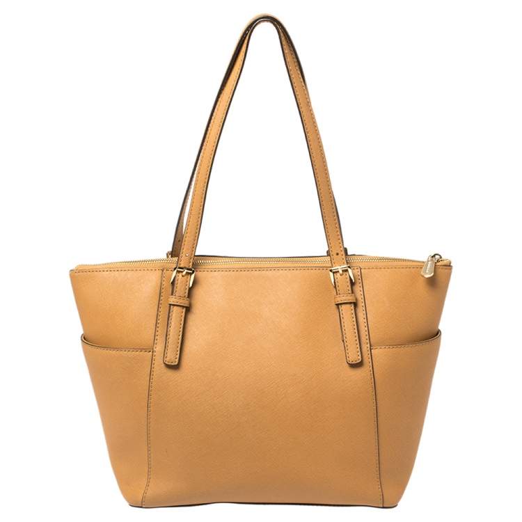 Pre Owned MICHAEL Michael Kors Tan Leather Medium Jet Set Tote