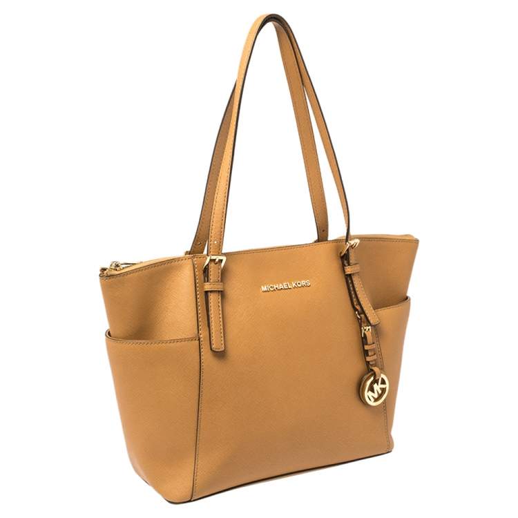 Pre Owned MICHAEL Michael Kors Tan Leather Medium Jet Set Tote