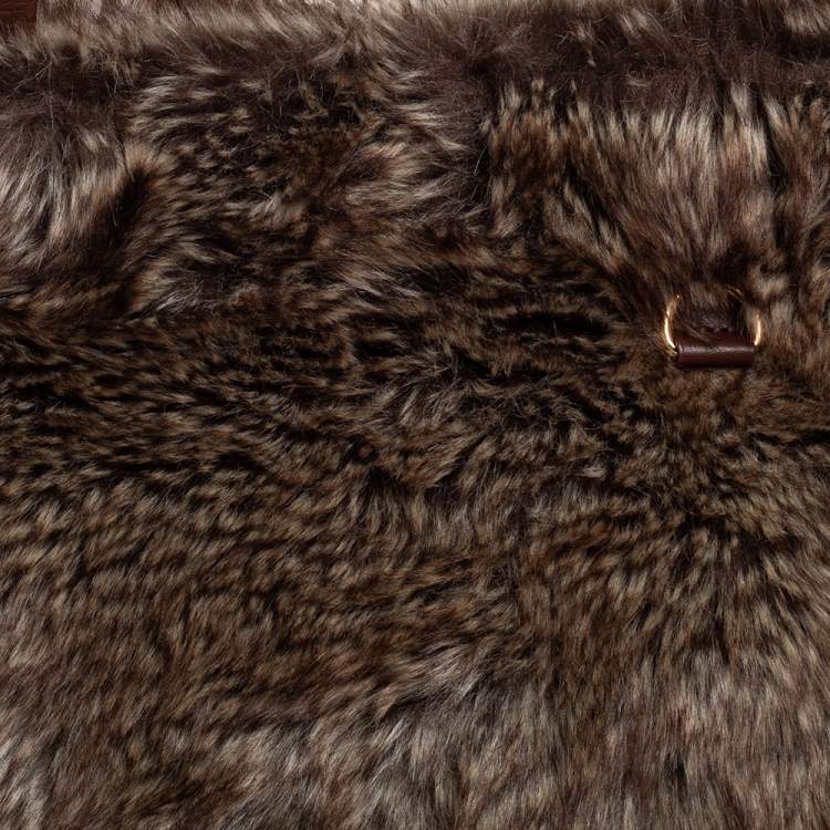 Pre Owned MICHAEL Michael Kors Brown Faux Fur Drawstring Tote