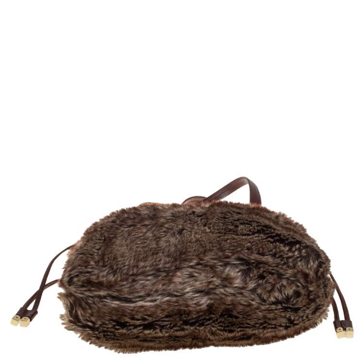 Pre Owned MICHAEL Michael Kors Brown Faux Fur Drawstring Tote