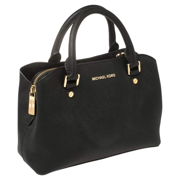 مملوكة مسبقًا MICHAEL Michael Kors Black Saffiano Leather Small Idina Satchel