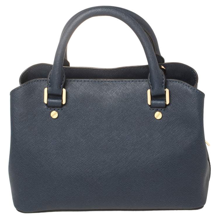 Pre Owned MICHAEL Michael Kors Navy Blue Saffiano Leather Small Idina Satchel