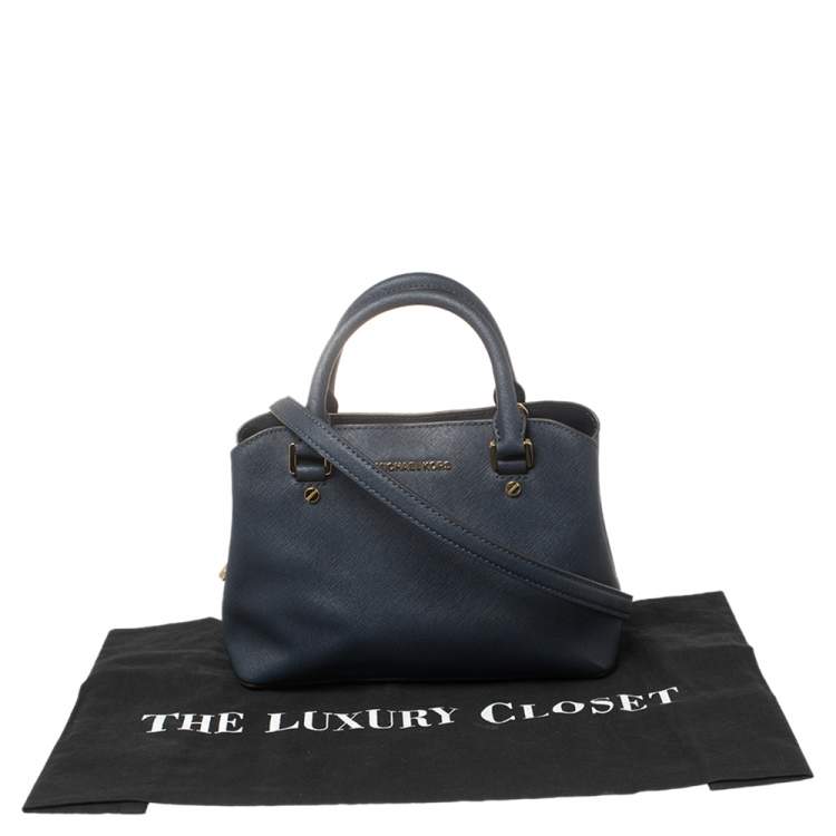 Pre Owned MICHAEL Michael Kors Navy Blue Saffiano Leather Small Idina Satchel