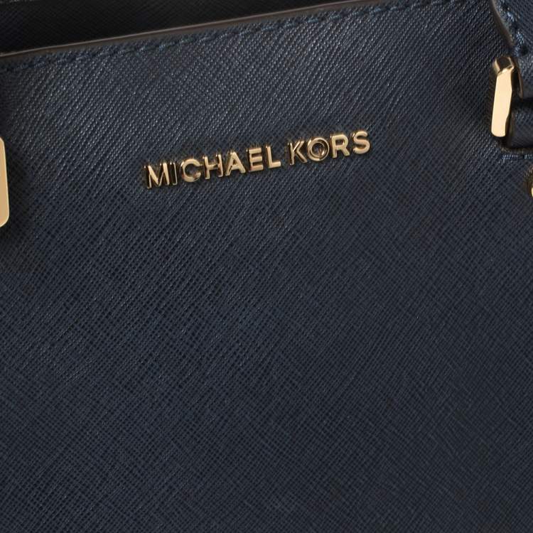 Pre Owned MICHAEL Michael Kors Navy Blue Saffiano Leather Small Idina Satchel