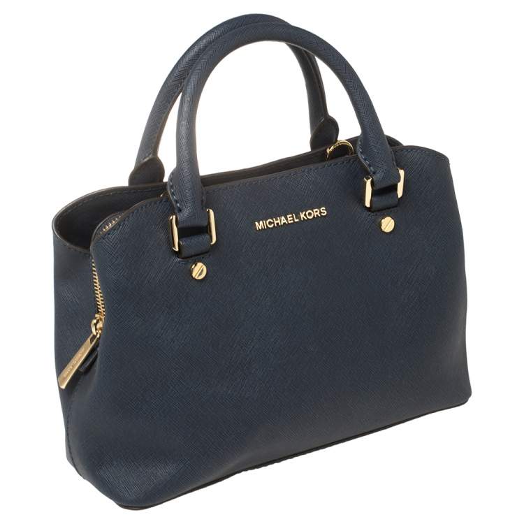 Pre Owned MICHAEL Michael Kors Navy Blue Saffiano Leather Small Idina Satchel