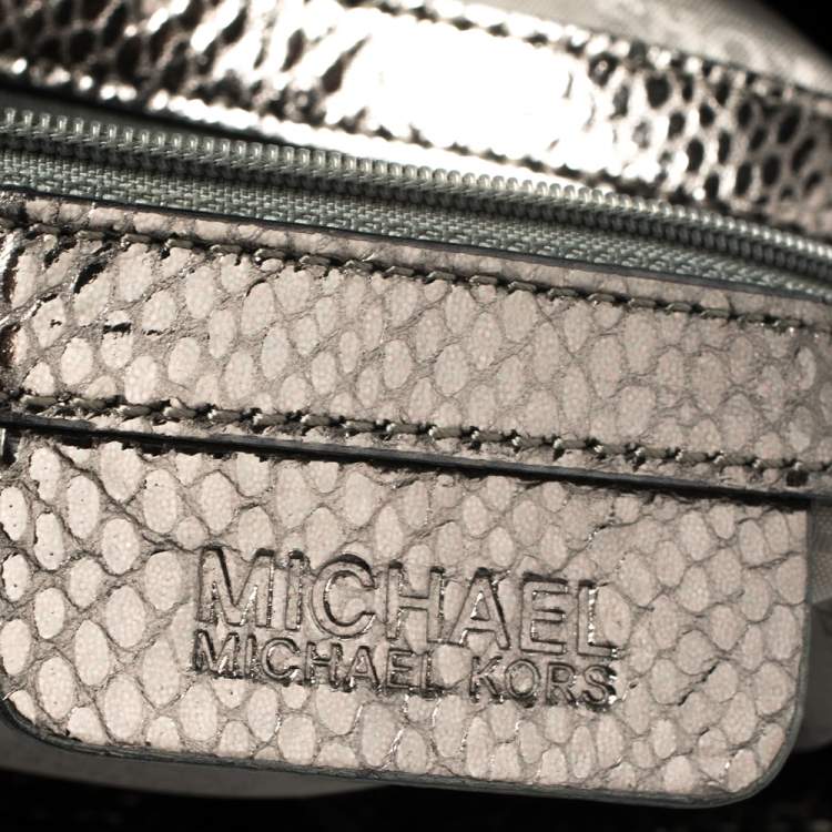 Pre Owned MICHAEL Michael Kors Metallic Silver Woven Leather Newbury Hobo
